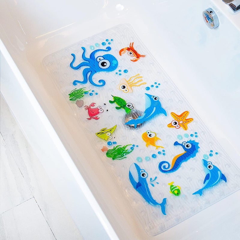 BEEHOMEE Bath Mats for Tub KidsBaby Toddler  Large Cartoon NonSlip Bathroom Bathtub AntiSlip Shower Mats for Floor 35x15Machine Washable XL Size Bathroom Mats BlueOctopus
