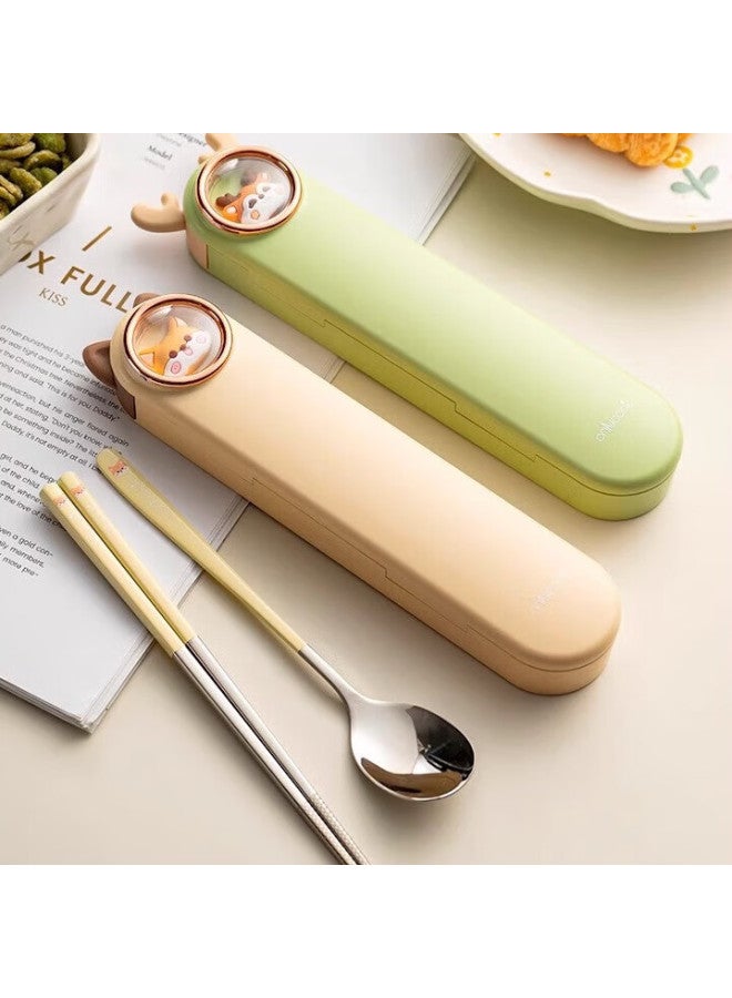 Onlycook Onlycook 304 Stainless Steel Portable Tableware Set For Students And Children, Chopsticks And Spoon Set With Storage Box - Little Deer - Image 1