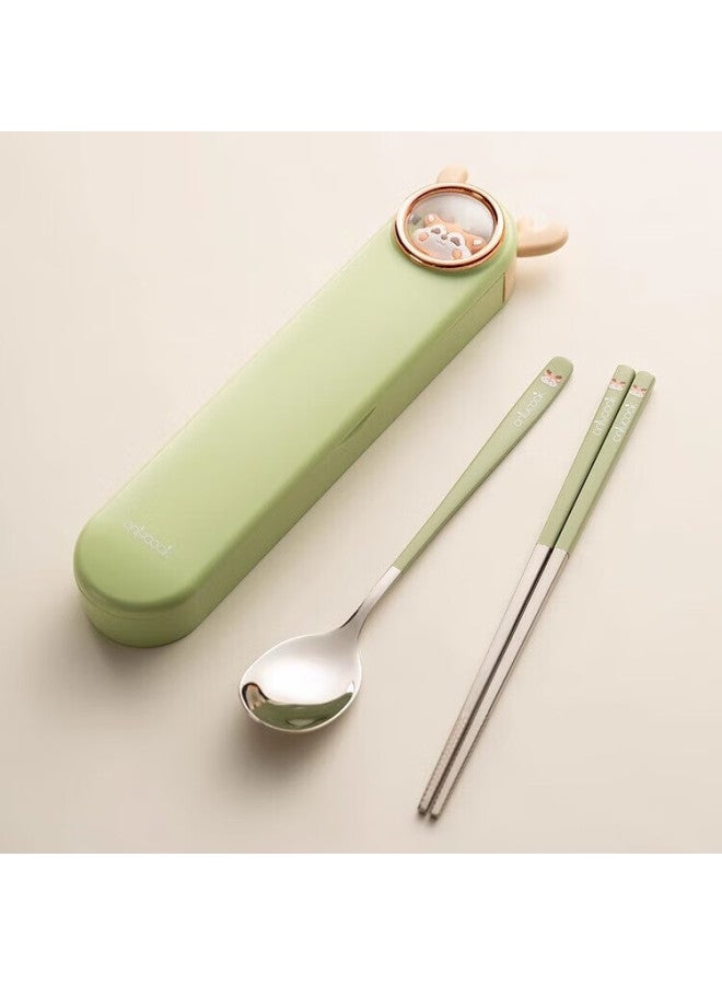 Onlycook Onlycook 304 Stainless Steel Portable Tableware Set For Students And Children, Chopsticks And Spoon Set With Storage Box - Little Deer - Image 4