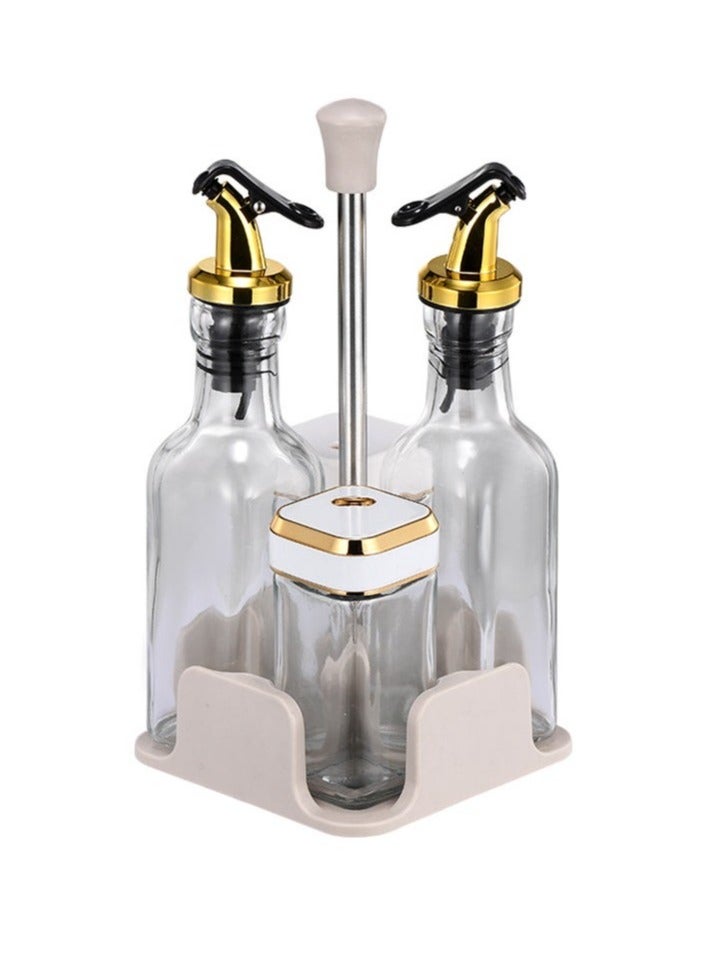 Arabest Multi-functional Glass Mixing Jar, Portable, Includes 2 Oil & Vinegar Jars, 2 Solid Mixing Jars and 1 Mixing Countertop Mixing Rack, Rotating Mixing Rack Organizer, Perfect for Cooking (White)  - Image 1