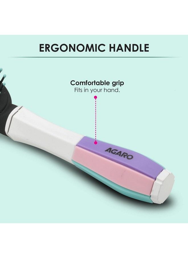 AGARO Classic Cushion Hair Brush With Strong & Flexible Nylon Bristles Having Anti Static Ball Tips For Grooming Straightening Detangling Hair Ideal For Men Women & Kids Cyan  - Image 5