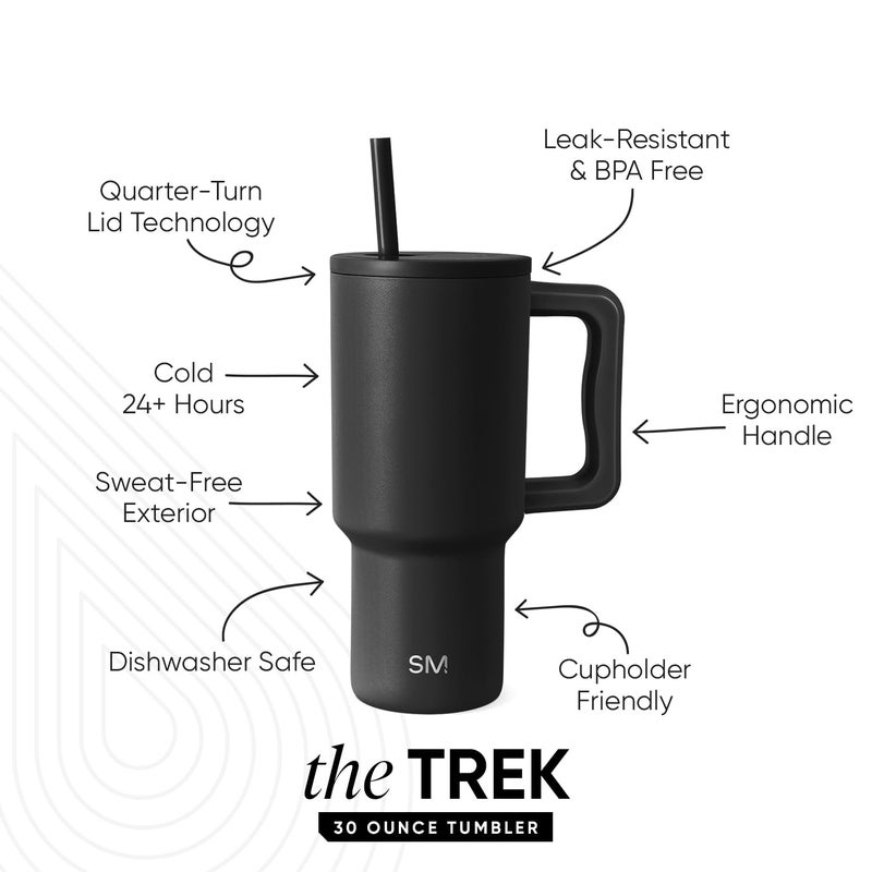 Simple Modern 30 oz Trek Tumbler with Handle and Straw Lid | Cup Holder Friendly Insulated Stainless Steel Travel Mug | Midnight Black - Image 2