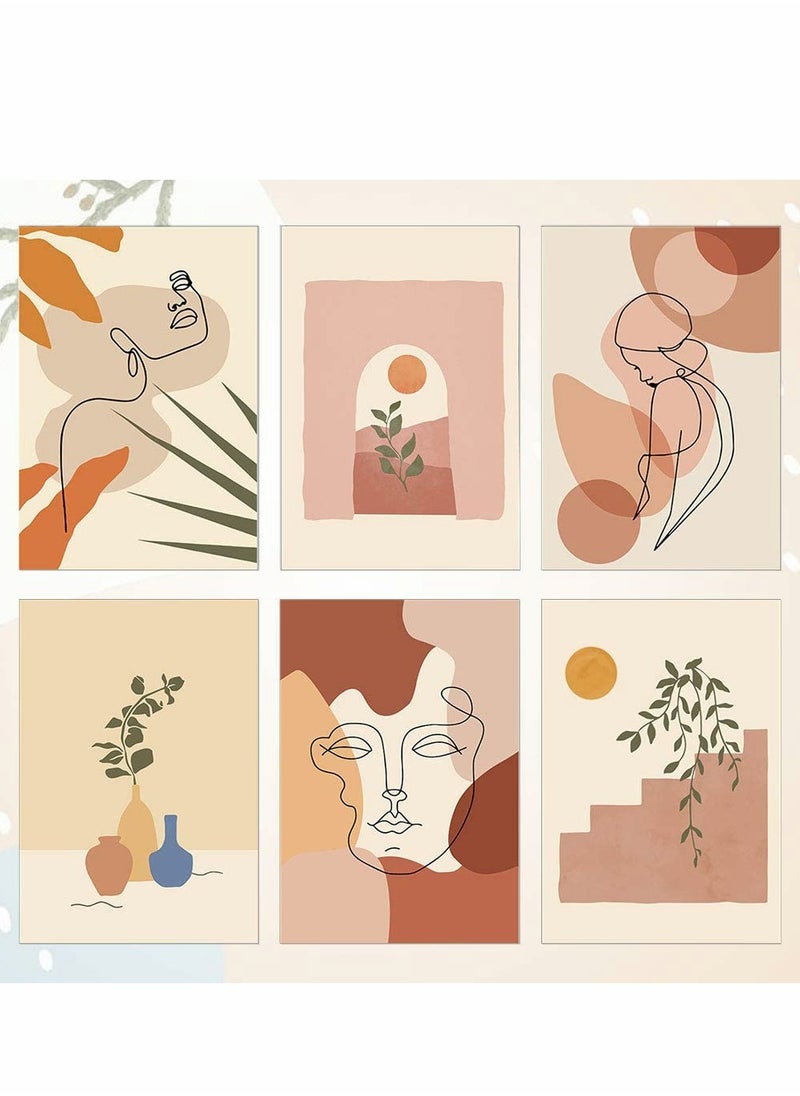 Excefore 6 Pcs Abstract Line Art Poster, Minimalist Wall Art Prints Modern Aesthetic Room Decor Woman Face Drawing Posters Geometric Drawing Poster for Bedroom Office Home Decor(11.8"x8.27", unframed)  - Image 1