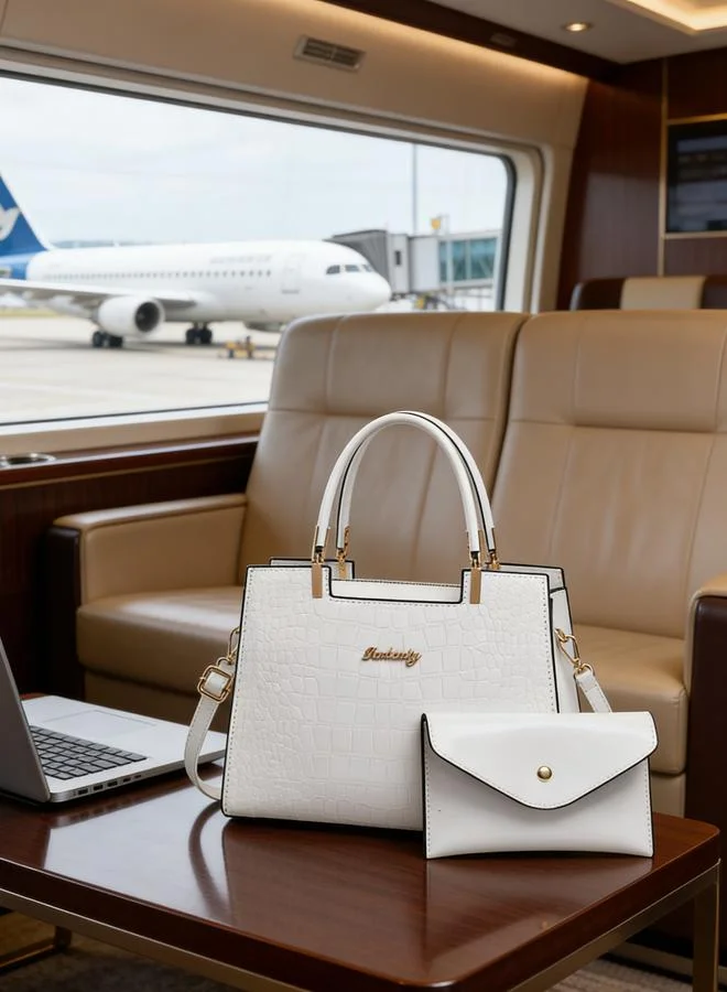 Take Two  White Croc-Embossed Handbag with Purse for Women | Best Price UAE