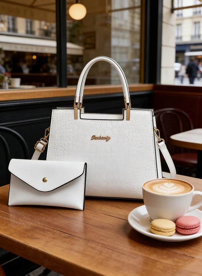 Take Two  White Croc-Embossed Handbag with Purse for Women | Best Price UAE