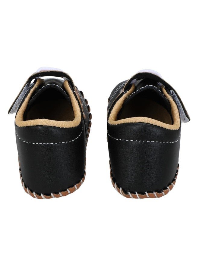 PureSole Party Shoes for Baby Boys (6-12 Months) | Lightweight & Flexible Shoes with Velcro Closure | Soft, Comfortable and Breathable Cotton Material | Premium Look Perfect for Parties, Weddings, Birthdays, Photoshoots, Special Occasions (Black/Tan) - Image 4