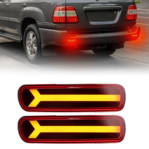 PGTOPONE LED Rear Bumper Reflectors Fog Brake Tail Light Lamps Compatible with Toyota Land Cruiser Lexus LX470 1998-2007 Add on Turn Signal Accessories (RED STYLE) - Image 1