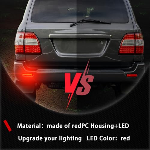 PGTOPONE LED Rear Bumper Reflectors Fog Brake Tail Light Lamps Compatible with Toyota Land Cruiser Lexus LX470 1998-2007 Add on Turn Signal Accessories (RED STYLE) - Image 5