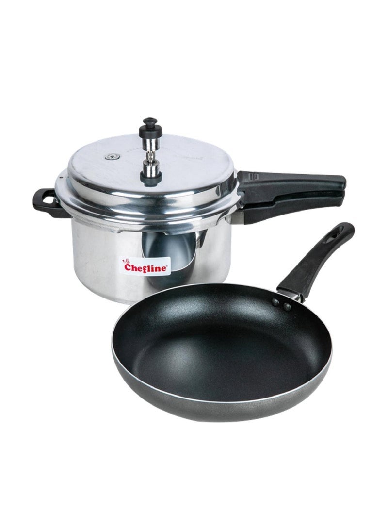 Chefline Aluminium Pressure Cooker, 5L + Chefline Frypan, 24 Cm