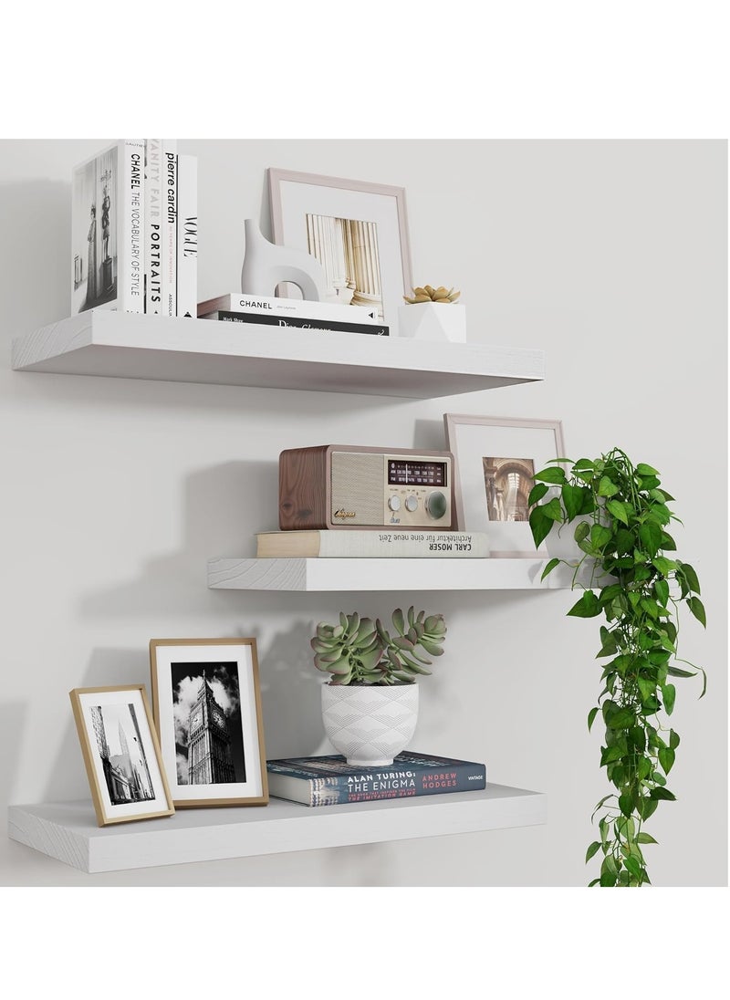 TRASSLE Floating Shelves, 17 Inch Wall Shelf Set of 3, Rustic Wood Shelves for Wall Storage, Wall Mounted Wooden Display Shelf for Bathroom Bedroom Kitchen Garage  - Image 1