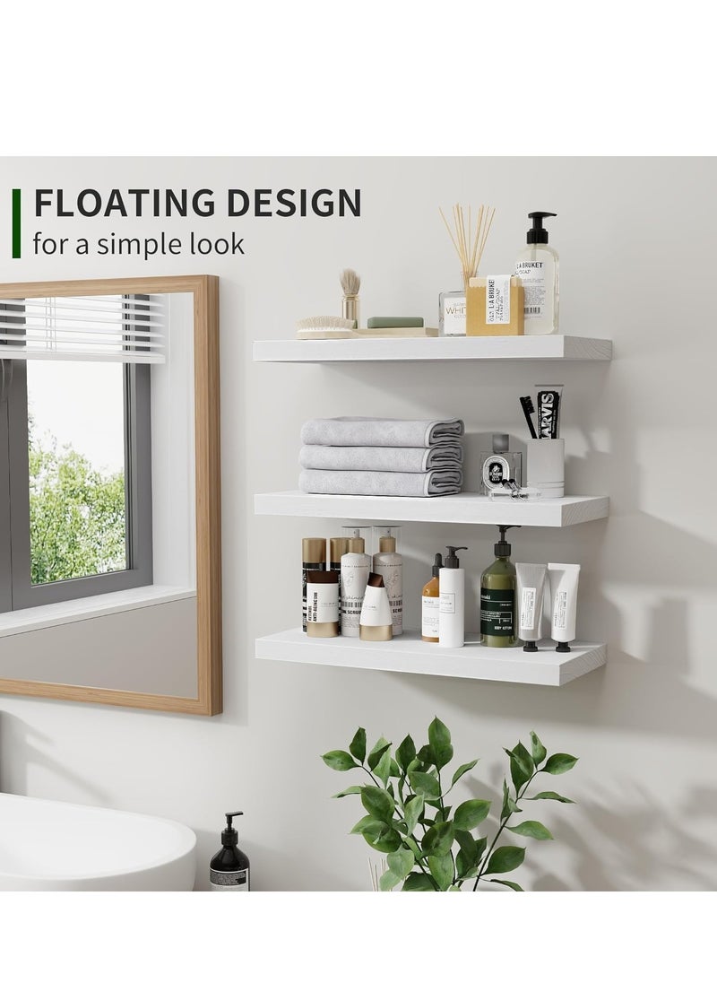 TRASSLE Floating Shelves, 17 Inch Wall Shelf Set of 3, Rustic Wood Shelves for Wall Storage, Wall Mounted Wooden Display Shelf for Bathroom Bedroom Kitchen Garage  - Image 2
