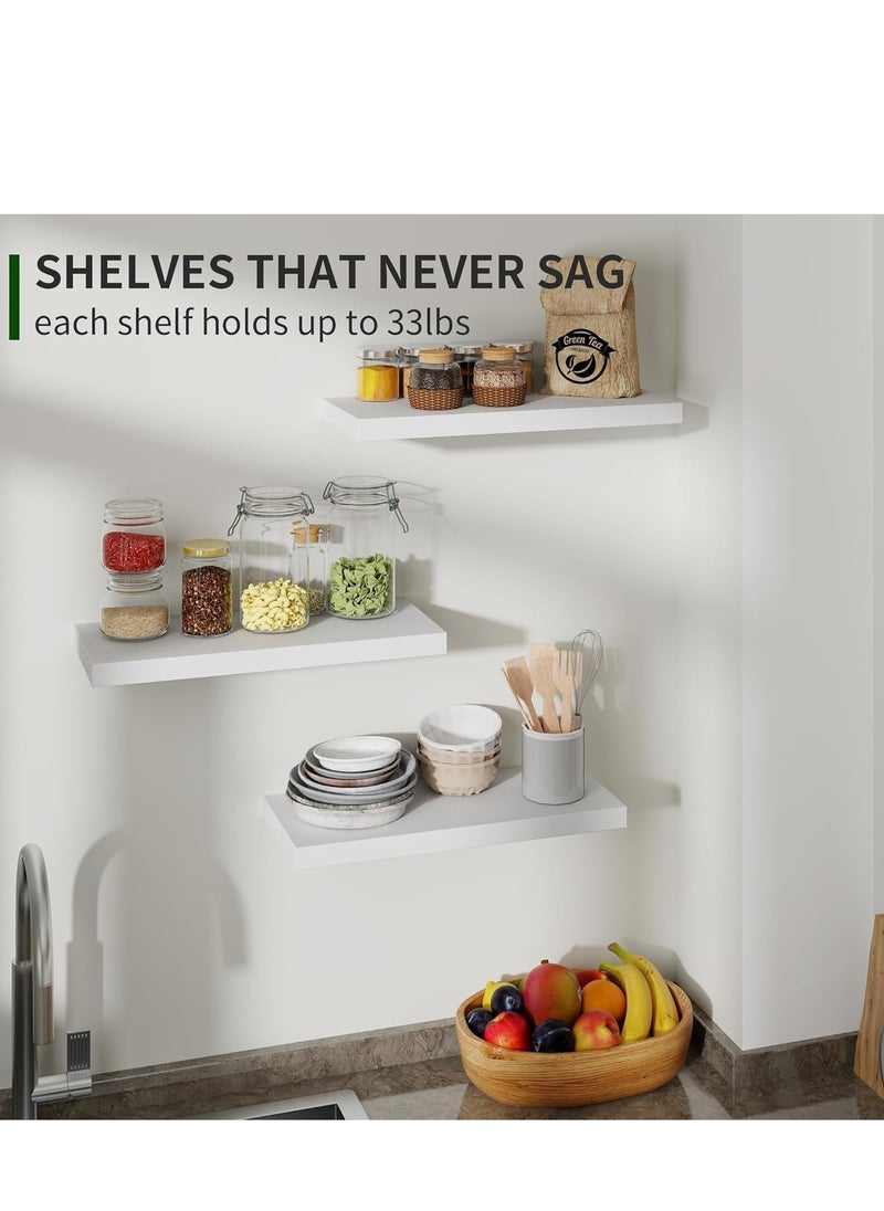 TRASSLE Floating Shelves, 17 Inch Wall Shelf Set of 3, Rustic Wood Shelves for Wall Storage, Wall Mounted Wooden Display Shelf for Bathroom Bedroom Kitchen Garage  - Image 4