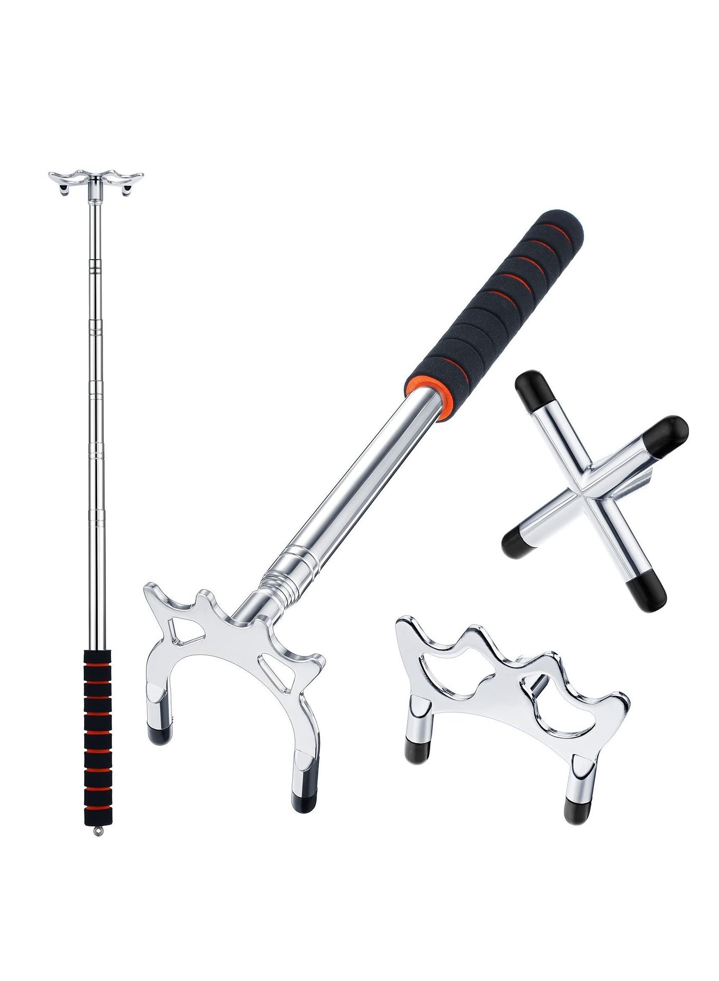 Retractable Billiard Bridge Stand with 3 Pieces of Detachable Bridge Heads Easy Storage Light Weight Suitable for Pool Table Snooker (Silver Set of 4)