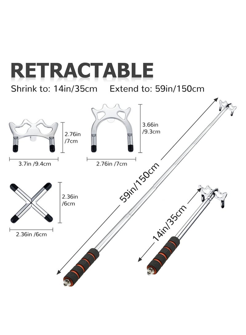 Bluejw Retractable Billiard Bridge Stand with 3 Pieces of Detachable Heads Easy Storage Light Weight Suitable for Pool Table Snooker (Silver Set 4) - Image 3