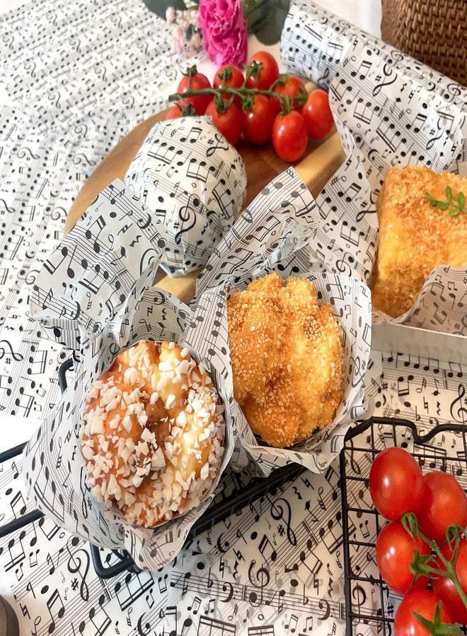 Suiwen 150 Black and White Music Note Patterned Wax Paper, Food Picnic Paper, Greaseproof Paper, Waterproof Dry Hamburger Liners Wrapping Tissue for Plastic Food Basket - Image 3
