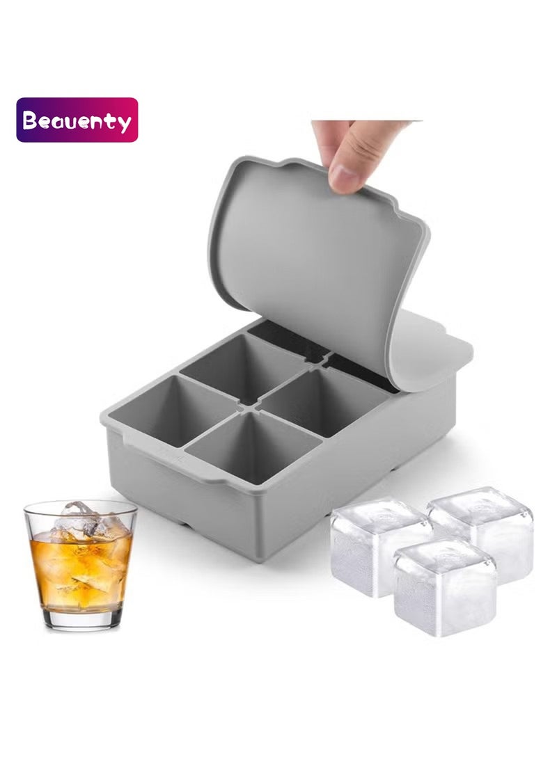 Beauenty Large Ice Cube Tray with Lid, Stackable Big Silicone Square Ice Cube Mold for Whiskey Cocktails Bourbon Soups Frozen Treats, Easy Release BPA Free - Image 1