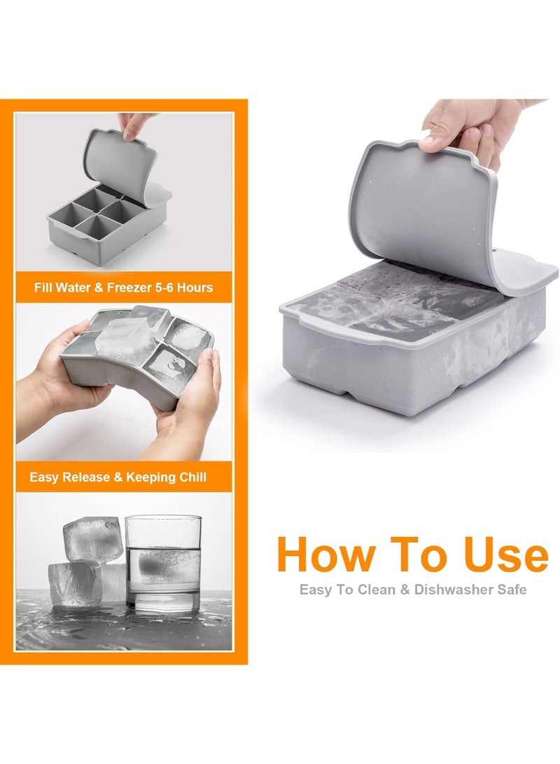 Beauenty Large Ice Cube Tray with Lid, Stackable Big Silicone Square Ice Cube Mold for Whiskey Cocktails Bourbon Soups Frozen Treats, Easy Release BPA Free - Image 2