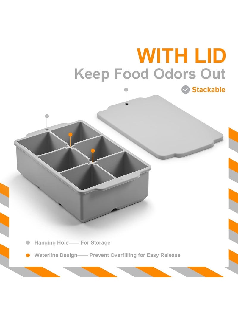 Beauenty Large Ice Cube Tray with Lid, Stackable Big Silicone Square Ice Cube Mold for Whiskey Cocktails Bourbon Soups Frozen Treats, Easy Release BPA Free - Image 4