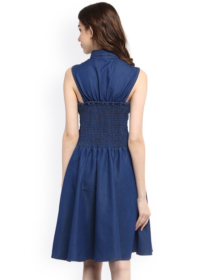 StyleStone فستان A-line بطول الركبة من جينز أزرق للنساء من ستايل ستون - Image 3