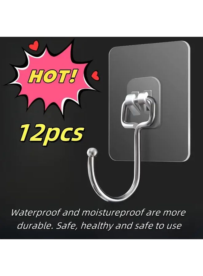 Transparent Adhesive Hooks No Drill Strong Acrylic For Kitchen Door Bathroom Wall 12pcs - Image 1