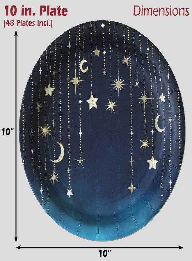 Havercamp Starry Night Party for 48! Jumbo Set includes 48 XL 10” Plates and 48 Luncheon Napkins. Beautifully Printed in the Navy Ombre’ & Gold Starry Night theme - Image 3