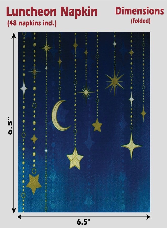 Havercamp Starry Night Party for 48! Jumbo Set includes 48 XL 10” Plates and 48 Luncheon Napkins. Beautifully Printed in the Navy Ombre’ & Gold Starry Night theme - Image 4