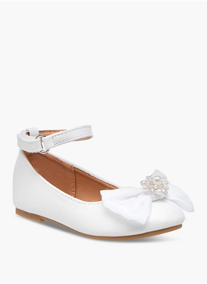 Flora Bella By Shoexpress Bow Accent Ballerina Shoes with Hook and Loop Closure