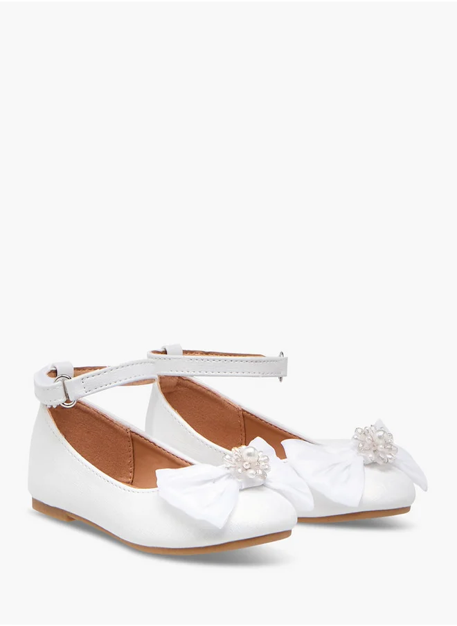 Flora Bella By Shoexpress Bow Accent Ballerina Shoes with Hook and Loop Closure