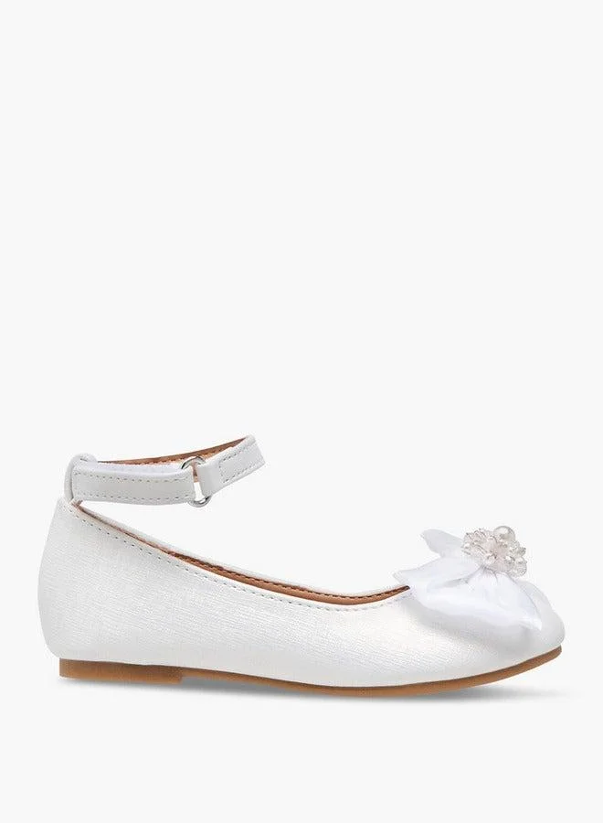 Flora Bella By Shoexpress Bow Accent Ballerina Shoes with Hook and Loop Closure