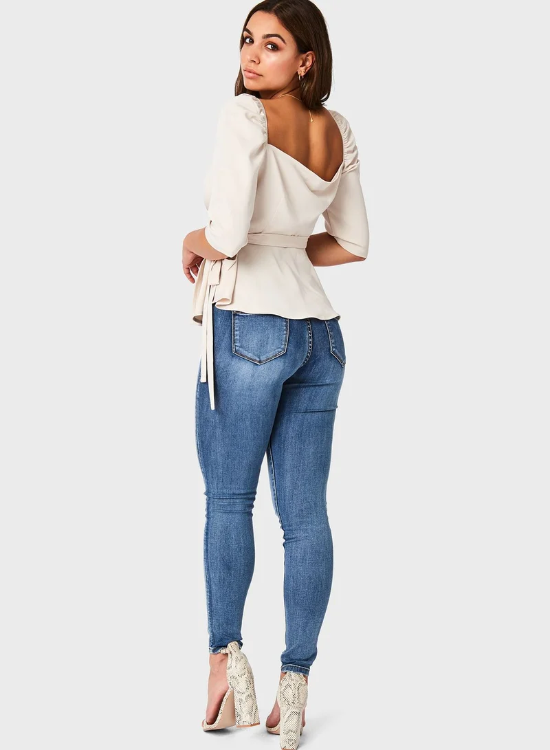 Girls On Film Pleated Lace Detail Top