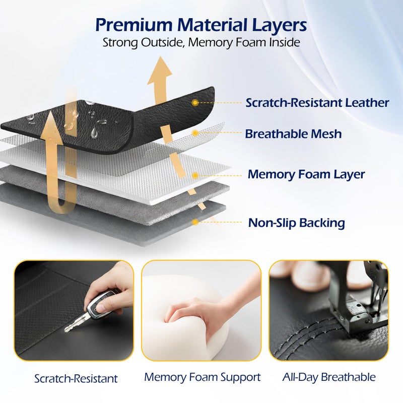 kingphenix 2 Pack Front Memory Foam Leather Car Seat Covers, Breathable 4D Mesh, Easy Install Automotive Seat Protectors, Airbag Compatible, Universal Fit for Cars, Trucks, Vans, SUV - Black - Image 3