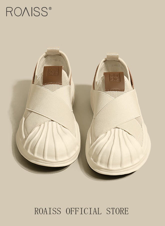 رويس حذاء قماش نسائي بنعل سميك وحافة قدم بتصميم قشرة ينحل الحدود بين الحذاء الرياضي مثالي للإطلالات الكاجوال بلونه الأبيض والأناقة اليومية - Image 1