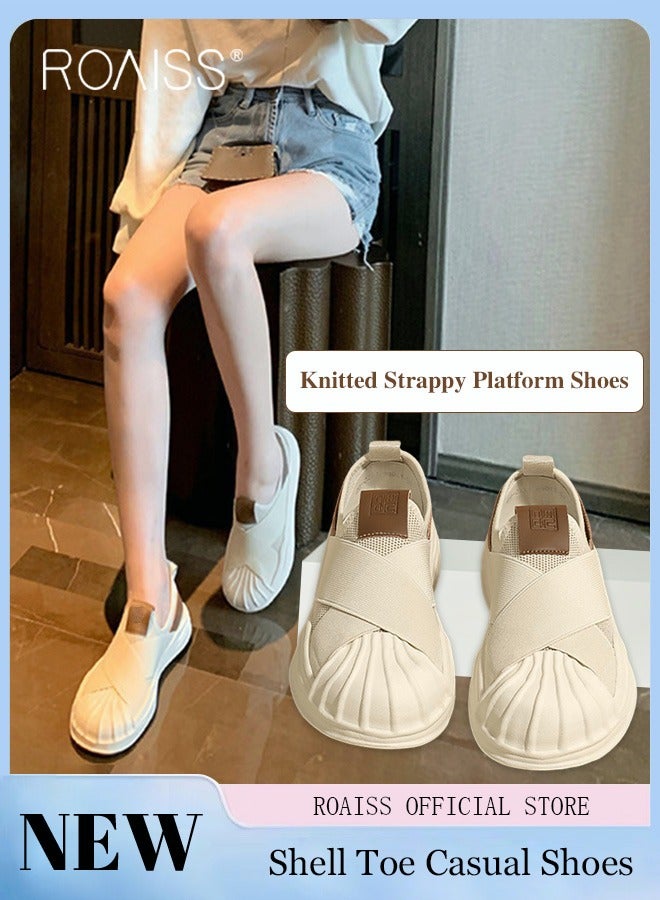 رويس حذاء قماش نسائي بنعل سميك وحافة قدم بتصميم قشرة ينحل الحدود بين الحذاء الرياضي مثالي للإطلالات الكاجوال بلونه الأبيض والأناقة اليومية - Image 2