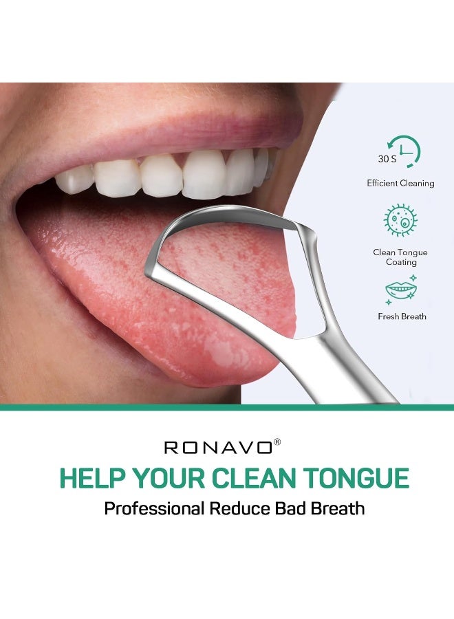 RONAVO Tongue Scraper for Adults Two Colors Designed for Couples Cure Bad Breath Tongue Cleaners Stainless Steel Metal Tongue Scrapers for Oral Care Hygiene 2 Pack - Image 3