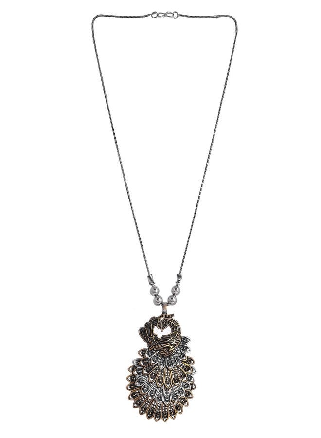 NAMAN ARTS Oxidised Dual Tone Peacock Pendant Necklace for Women | Antique Gold Bird Charm | Pure Brass Lightweight Ethnic Boho Chain Necklace - Image 2