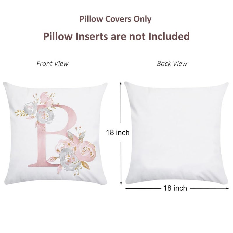 Tillskuch Pink Throw Pillow Covers Cute Alphabet Decorative Cushion Covers Square Letter Throw Pillows Protectors for Sofa Couch Bedroom Chair Home Decor 18 x 18 Inch(B) - Image 5
