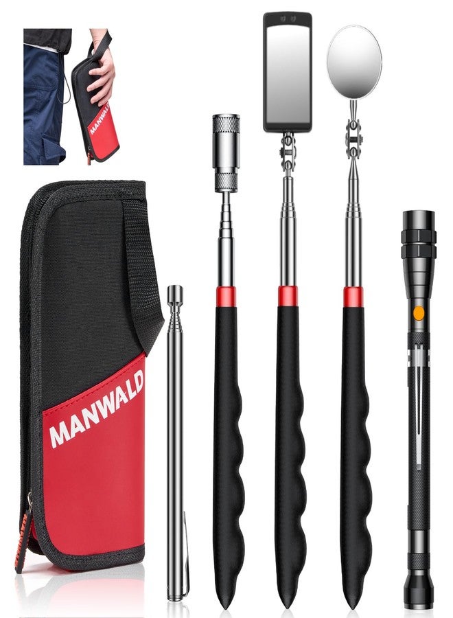 MANWALD Magnetic Pickup Tool Set With Bag 5PCS, Telescoping Magnetic Pickup Tool Set with 1 & 15 lb Pick Up Sticks, Red & Black - Image 1