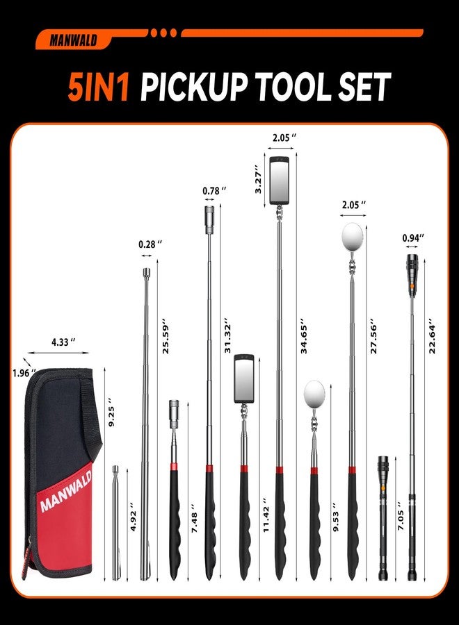 MANWALD Magnetic Pickup Tool Set With Bag 5PCS, Telescoping Magnetic Pickup Tool Set with 1 & 15 lb Pick Up Sticks, Red & Black - Image 2