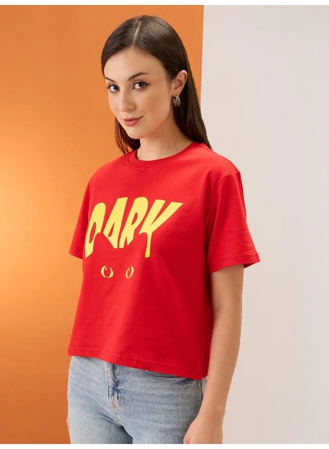 globus Globus Women Red Graphic Print Round Neck Short Sleeves Boxy Fit T-Shirt