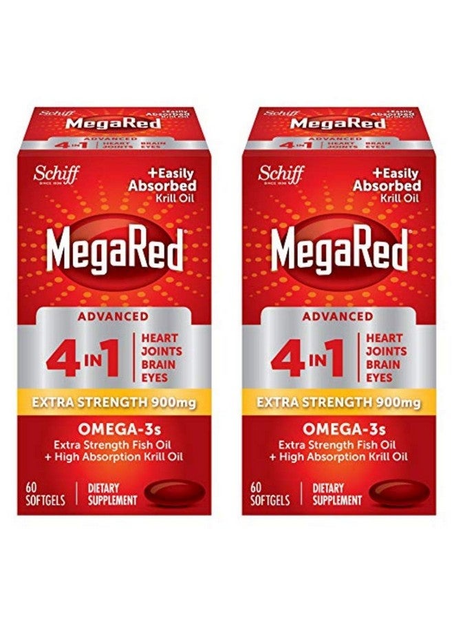MegaRed Advanced 4in1 900mg, 120 softgels Value Pack (2 Bottles x 60 Each) - Concentrated Omega-3 Fish & Krill Oil Supplement