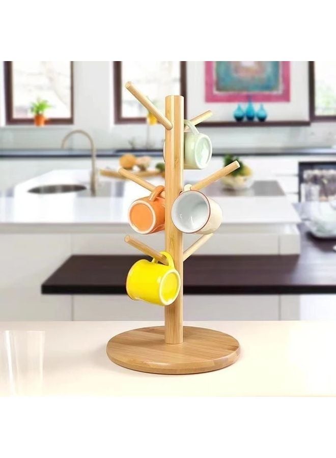 Bamboo Wood Cup Holder Organizer Multi Tiered Storage Rack Recycled Wood 1pc - Image 2