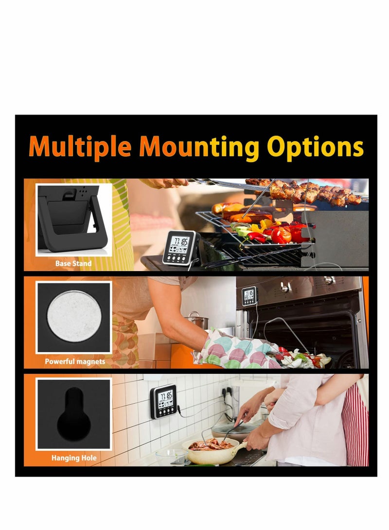 Barakah ترمومتر رقمي للحوم للطهي والشواء، ترمومتر مطبخ للطعام والحلويات والفرن والشواء مع مسبار من الفولاذ المقاوم للصدأ، قراءة فورية، مؤقت مغناطيسي، أسود - Image 5