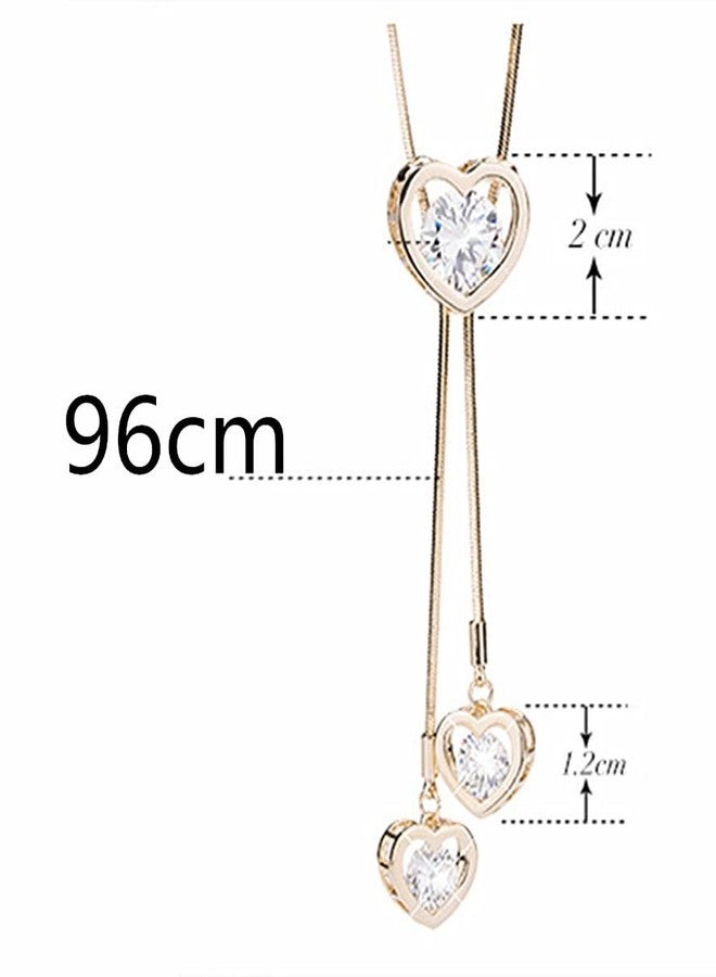 سيثر قلادة سيثر هارت للنساء، قلادة طويلة مرصعة بالكريستال، سلسلة سترة، قلادة بشرابة، مجوهرات زفاف لحفلات السهرة الشتوية الأنيقة (ذهبي) - Image 5