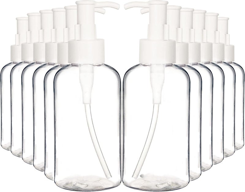 Youngever 12 Pack Plastic Pump Bottles, Refillable Plastic Pump Bottles with Travel Lock (8 Ounce)