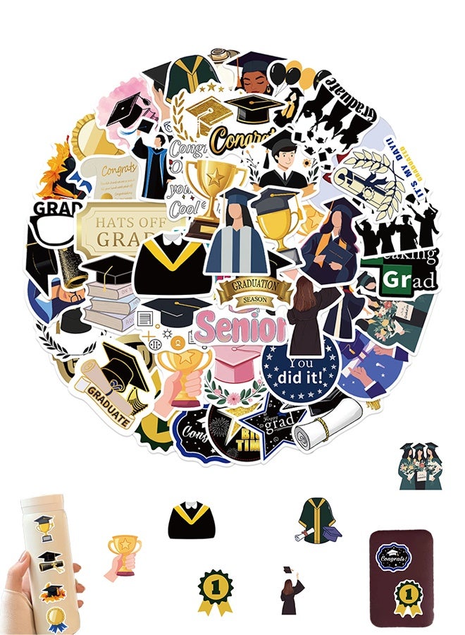 Lemon 50 Piece Graduation Themed Stickers, Graduation Party Decorative Stickers, Waterproof Graduation Stickers for Various Graduation Ceremonies for Elementary Schools, Middle Schools, Universities, etc - Image 1