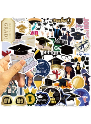 50 Piece Graduation Themed Stickers, Graduation Party Decorative Stickers, Waterproof Graduation Stickers for Various Graduation Ceremonies for Elementary Schools, Middle Schools, Universities, etc - view 3