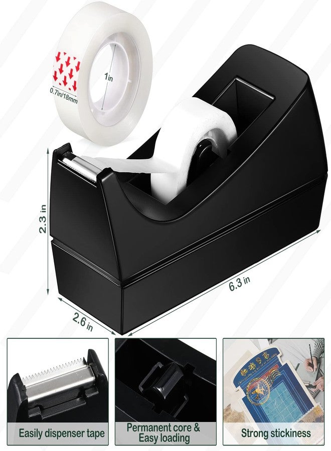 Yahenda 10 Pack Black Desktop Tape Dispenser Non Skid Base with 0.7 x 985 Inches Invisible Tape Refills Bulk Weighted Roll Dispenser for Office Home School - Image 2
