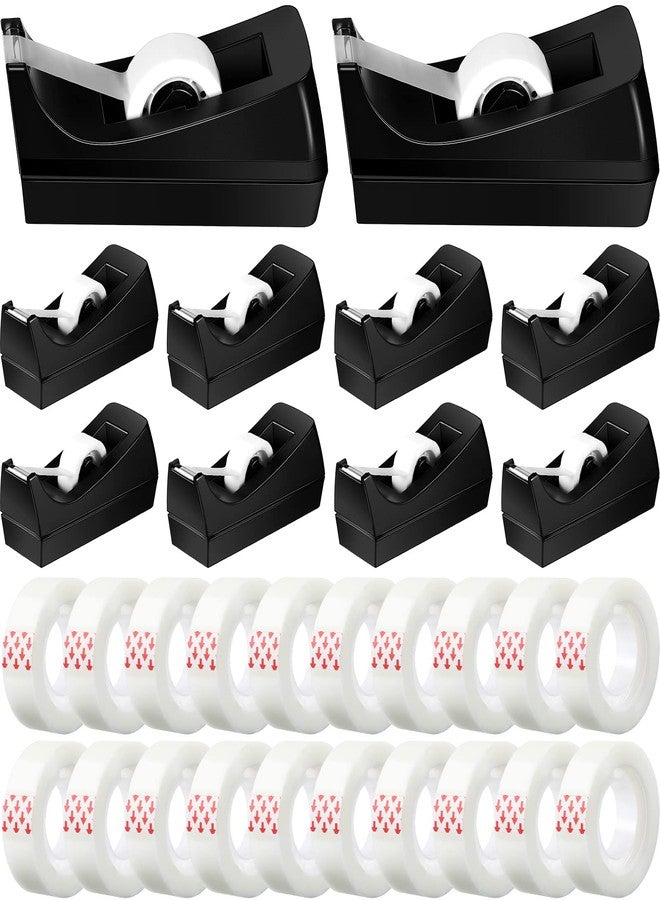 Yahenda 10 Pack Black Desktop Tape Dispenser Non Skid Base with 0.7 x 985 Inches Invisible Tape Refills Bulk Weighted Roll Dispenser for Office Home School - Image 1