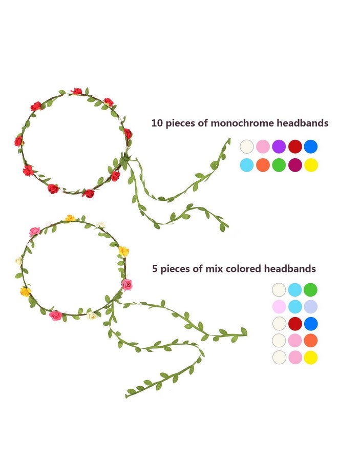 eBoot 15 Pieces Assorted Colored Flower Crown Wreath Headband Garland Headbands For Wedding Festival Party Vacation Photography Props  - Image 4
