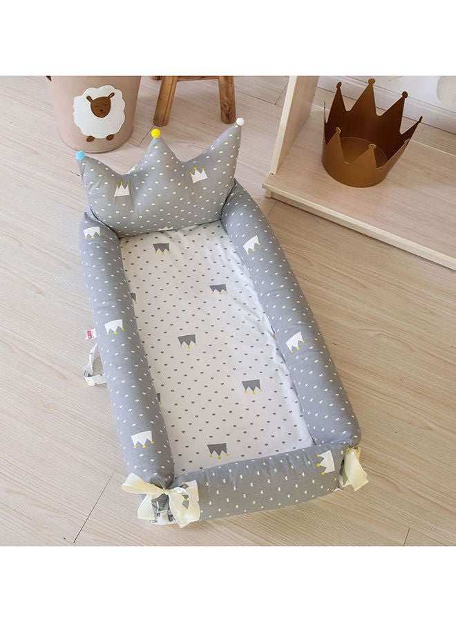 Bumble & Bird Baby Nest For Newborn Baby Bassinet For Bed Breathable100% Cotton Hypoallergenic With Pillowportable Royal Grey - Image 2